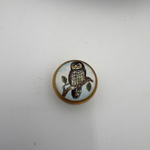 Halcyon Days Other - VTG Halcyon Days Bilston Battersea Enamels Owl Trinket‎ Pilll Box England